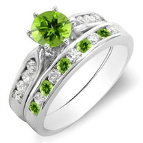 Dazzlingrock Collection 10K Round Peridot & White Diamond Ladies Bridal Engagement Ring Set, White Gold, Size 8.5