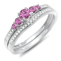 Dazzlingrock Collection 10K Round Pink Sapphire And White Diamond 5 Stone Bridal Engagement Ring Set, White Gold, Size 5