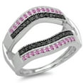 thumbnail image 1 of Dazzlingrock Collection 10K Round Pink Sapphire & Black Diamond Double Row Wedding Millgrain Guard Band, White Gold, Size 5.5, 1 of 1
