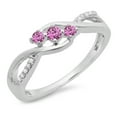 thumbnail image 1 of Dazzlingrock Collection 10K Round Pink Sapphire & White Diamond 3 Stone Swirl Split Shank Engagement Ring, White Gold, Size 6.5, 1 of 1