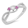 thumbnail image 1 of Dazzlingrock Collection 10K Round Pink Sapphire & White Diamond 3 Stone Swirl Split Shank Engagement Ring, White Gold, Size 8.5, 1 of 1