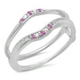 thumbnail image 1 of Dazzlingrock Collection 10K Round Pink Sapphire & White Diamond Ladies Anniversary Band Guard Double Ring, White Gold, Size 9.5, 1 of 1