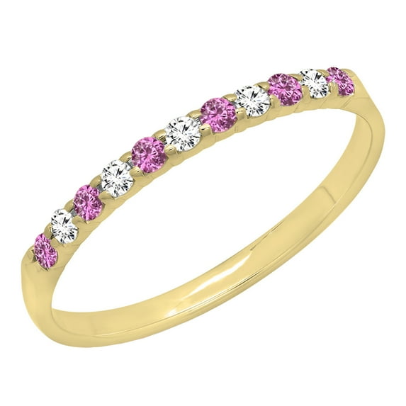 Dazzlingrock Collection 10K Round Pink Sapphire & White Diamond Ladies Anniversary Wedding Band 1/5 CT, Yellow Gold, Size 8.5