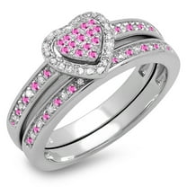 Dazzlingrock Collection 10K Round Pink Sapphire & White Diamond Ladies Bridal Engagement Ring Set, White Gold, Size 4.5