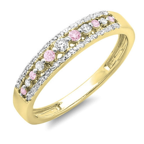 Dazzlingrock Collection 10K Round Pink Sapphire, White Diamond Ladies Ring Yellow Gold Size 7