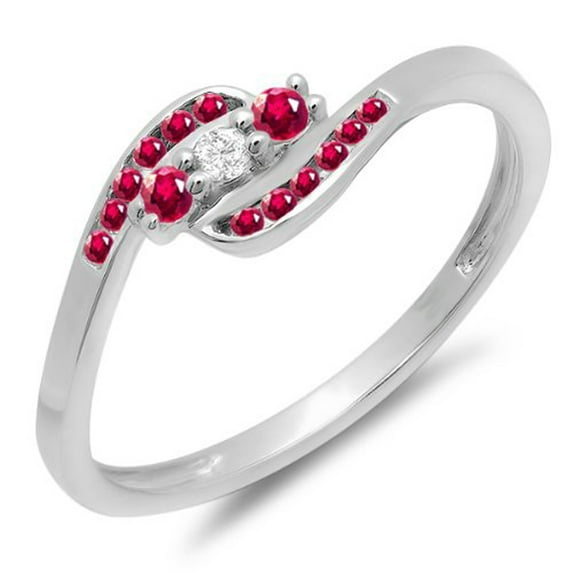 Dazzlingrock Collection 10K Round Ruby And White Diamond Ladies Anniversary Promise Wedding Ring, White Gold, Size 7