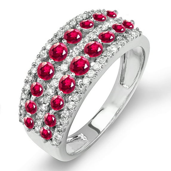 Dazzlingrock Collection 10K Round Ruby And White Diamond Ladies Anniversary Wedding Band Ring, White Gold, Size 7.5