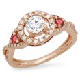 thumbnail image 1 of Dazzlingrock Collection 10K Round Ruby & White Diamond 3 Stone Swirl Halo Bridal Engagement Ring, Rose Gold, Size 4, 1 of 1