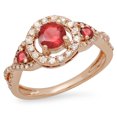 thumbnail image 1 of Dazzlingrock Collection 10K Round Ruby & White Diamond 3 Stone Swirl Halo Bridal Engagement Ring, Rose Gold, Size 5, 1 of 1