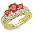 thumbnail image 1 of Dazzlingrock Collection 10K Round Ruby & White Diamond Bridal 3 Stone Engagement Ring Matching Band Set, Yellow Gold, Size 6, 1 of 1