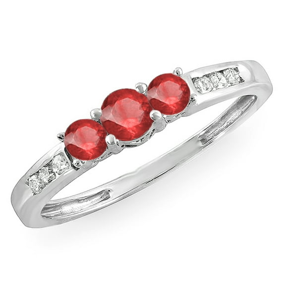 Dazzlingrock Collection 10K Round Ruby & White Diamond Ladies 3 Stone Engagement Bridal Ring, White Gold, Size 8.5