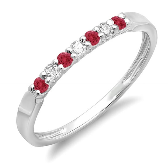 Dazzlingrock Collection 10K Round Ruby & White Diamond Ladies 7 Stone Wedding Stackable Band, White Gold, Size 5.5