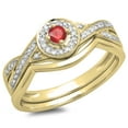 thumbnail image 1 of Dazzlingrock Collection 10K Round Ruby & White Diamond Ladies Bridal Halo Split Shank Engagement Ring Set, Yellow Gold, Size 4, 1 of 1