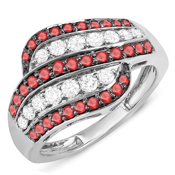 Dazzlingrock Collection 10K Round Ruby & White Diamond Ladies Cocktail Right Hand Ring, White Gold, Size 6.5