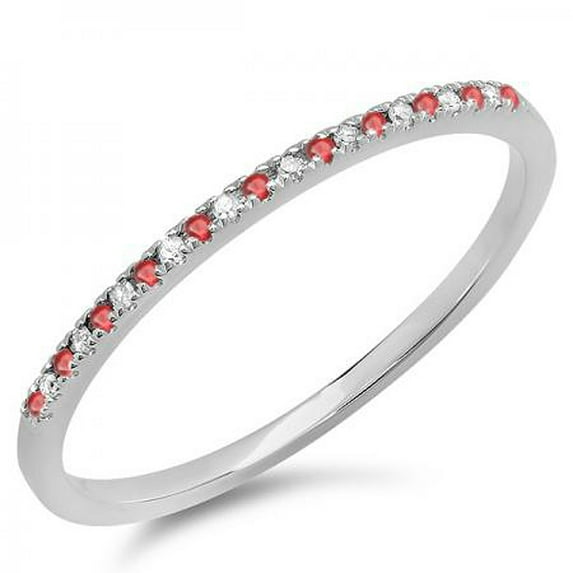 Dazzlingrock Collection 10K Round Ruby & White Diamond Ladies Dainty Anniversary Stackable Band, White Gold, Size 8.5