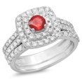 thumbnail image 1 of Dazzlingrock Collection 10K Round Ruby & White Diamond Ladies Halo Style Bridal Engagement Ring Set, White Gold, Size 5.5, 1 of 1
