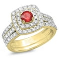 thumbnail image 1 of Dazzlingrock Collection 10K Round Ruby & White Diamond Ladies Halo Style Bridal Engagement Ring Set, Yellow Gold, Size 7, 1 of 1