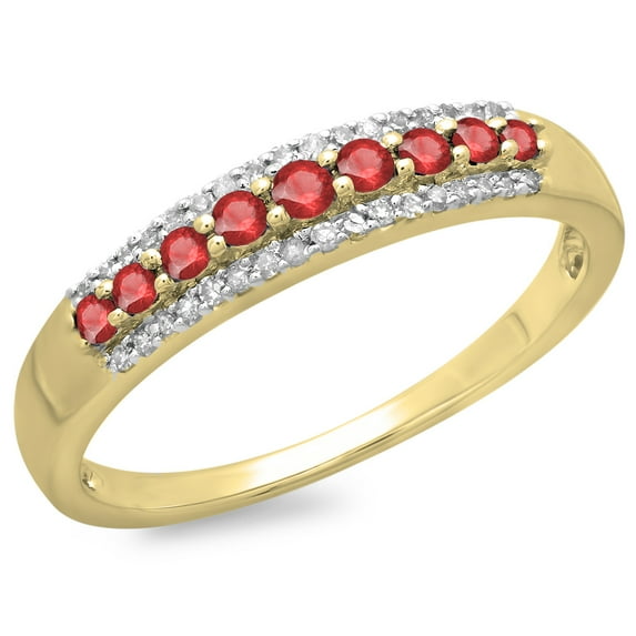 Dazzlingrock Collection 10K Round Ruby & White Diamond Ladies Wedding Band Stackable Ring, Yellow Gold, Size 6.5