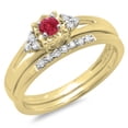 thumbnail image 1 of Dazzlingrock Collection 10K Round Ruby & White Diamond Split Shank Bridal Engagement Ring Set, Yellow Gold, Size 7.5, 1 of 1