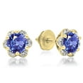 thumbnail image 1 of Dazzlingrock Collection 10K Round Tanzanite & White Diamond Ladies Flower Shape Cluster Fashion Stud Earrings, Yellow Gold, 1 of 1