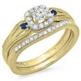 thumbnail image 1 of Dazzlingrock Collection 10K Round White Diamond And Blue Sapphire Halo Bridal Engagement Ring Set, Yellow Gold, Size 7.5, 1 of 1
