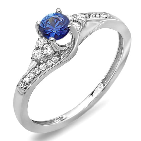 Dazzlingrock Collection 10K Round White Diamond And Blue Sapphire Ladies Swirl Bridal Engagement Ring, White Gold, Size 8.5