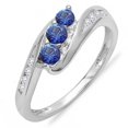 thumbnail image 1 of Dazzlingrock Collection 10K Round White Diamond And Blue Sapphire Ladies Swirl Engagement 3 Stone Ring, White Gold, Size 6.5, 1 of 1