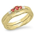 thumbnail image 1 of Dazzlingrock Collection 10K Ruby & White Diamond 5 Stone Bridal Engagement Ring Band Set, Yellow Gold, Size 9.5, 1 of 1