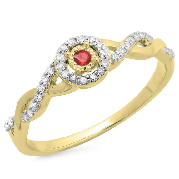 Dazzlingrock Collection 10K Ruby & White Diamond Bridal Halo Swirl Split Shank Promise Ring, Yellow Gold, Size 4.5