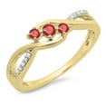 thumbnail image 1 of Dazzlingrock Collection 10K Ruby & White Diamond Ladies 3 Stone Swirl Split Shank Engagement Promise Ring, Yellow Gold, Size 8, 1 of 1