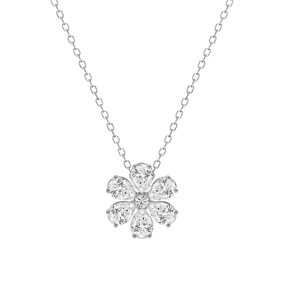 Dazzlingrock Collection 10K Solid White Gold Floral Pendant Necklace for Women with 18 inch Silver Chain 0.93 cttw, Pear (0.80 ct) & Round (0.13 ct) Lab Grown White Diamond