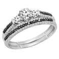 thumbnail image 1 of Dazzlingrock Collection 10K White Sapphire, Black & White Diamond 3 Stone Bridal Engagement Ring Set, White Gold, Size 10, 1 of 1