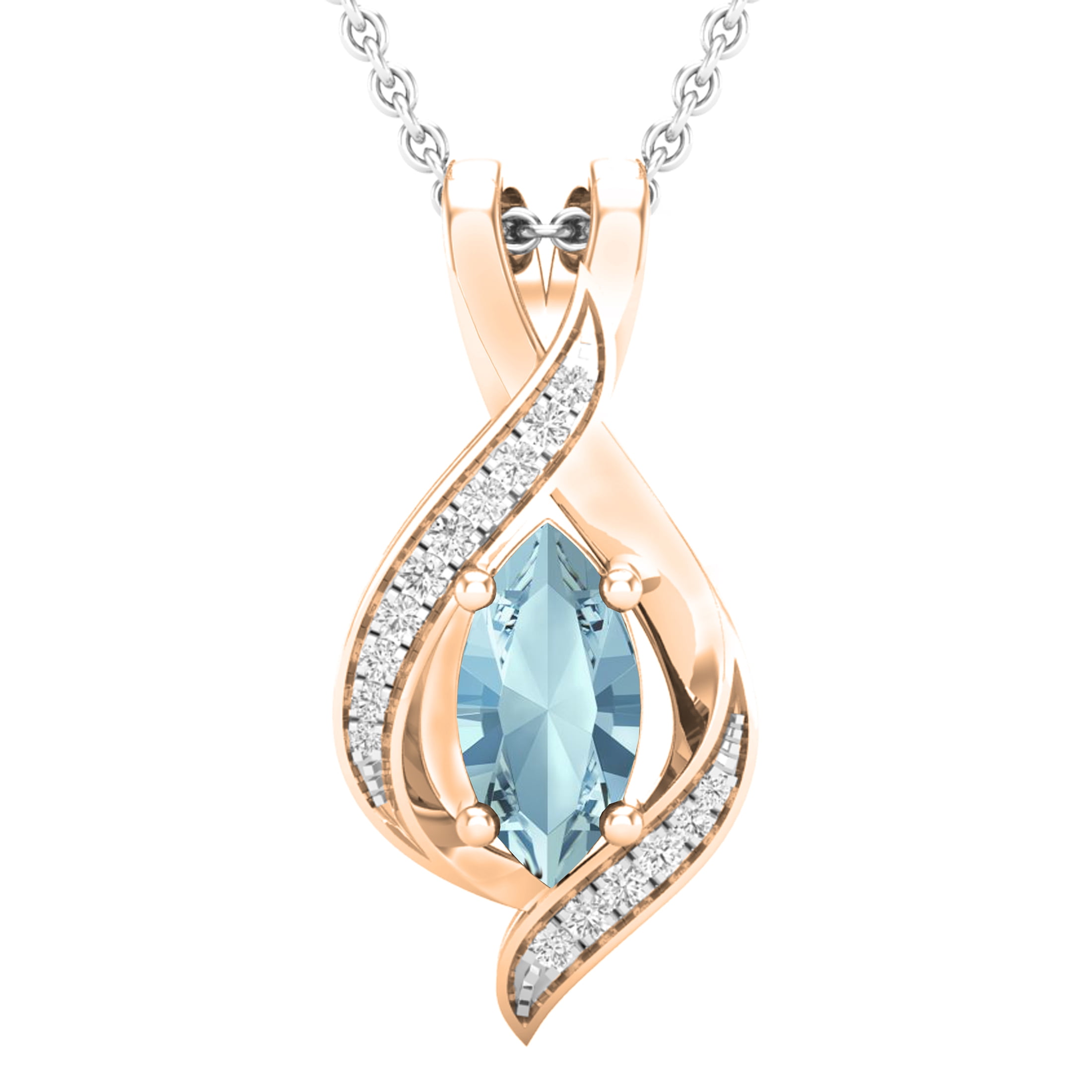 Dazzlingrock Marquise Gemstone & Diamond Infinity Pendant - 14K Gold With Silver Chain