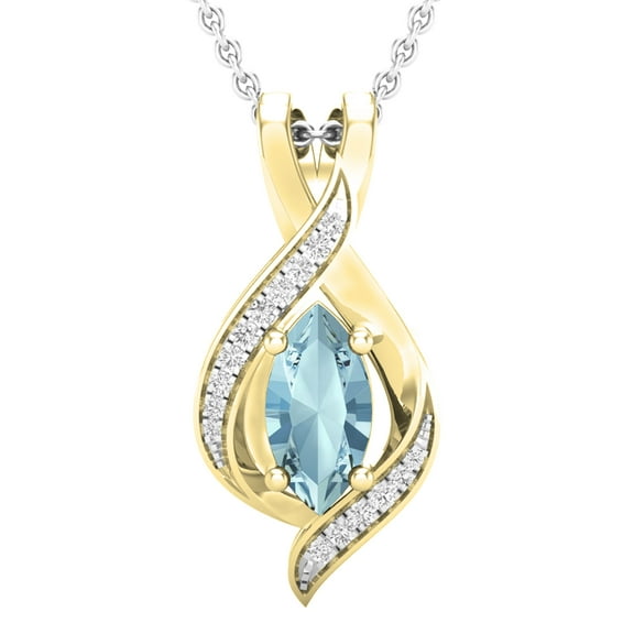 Dazzlingrock Collection 10X5mm Marquise Aquamarine & Round White Diamond Infinity Pendant for Women with 18 Inch Silver Chain (0.10 ctw, Color I-J, Clarity I2-I3) in 10K Yellow Gold