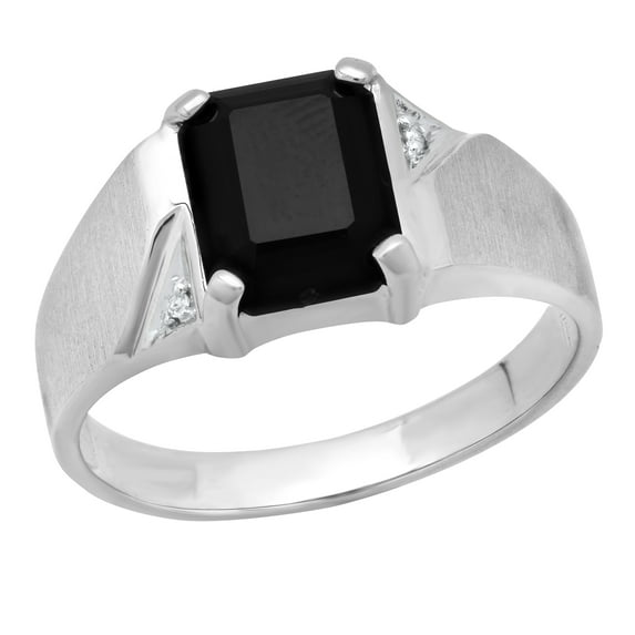 Dazzlingrock Collection 10X8mm Emerald Black Onyx & Round Accent White Diamond Brushed Anniversary Wedding Band for Men in 14K White Gold, Size 9