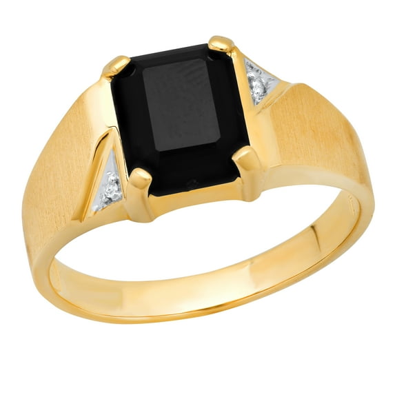 Dazzlingrock Collection 10X8mm Emerald Black Onyx & Round Accent White Diamond Brushed Anniversary Wedding Band for Men in 14K Yellow Gold, Size 9.5