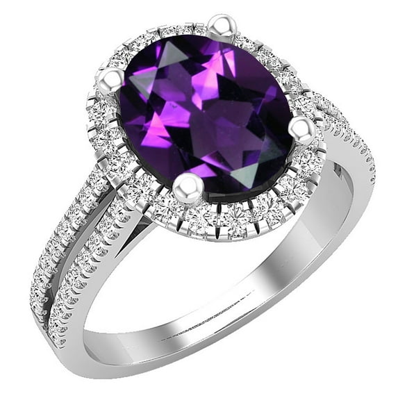Dazzlingrock Collection 10X8mm Oval Amethyst & Round White Diamond Halo Style Engagement Ring for Women (0.40 ctw, Color I-J, Clarity I1-I2) in 18K White Gold, Size 5.5