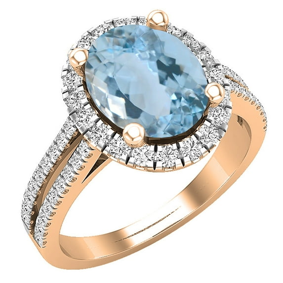 Dazzlingrock Collection 10X8mm Oval Aquamarine & Round White Diamond Halo Style Engagement Ring for Women (0.40 ctw, Color I-J, Clarity I1-I2) in 14K Rose Gold, Size 10
