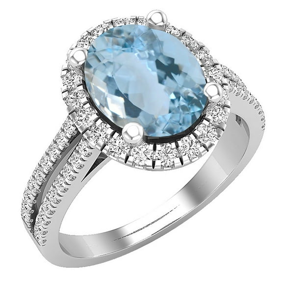 Dazzlingrock Collection 10X8mm Oval Aquamarine & Round White Diamond Halo Style Engagement Ring for Women (0.40 ctw, Color I-J, Clarity I2-I3) in 10K White Gold, Size 5