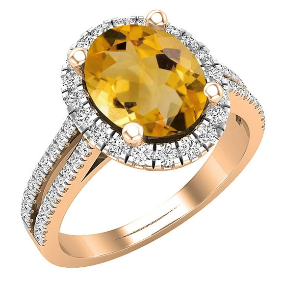 Dazzlingrock Collection 10X8mm Oval Citrine & Round White Diamond Halo Style Engagement Ring for Women (0.40 ctw, Color I-J, Clarity I1-I2) in 14K Rose Gold, Size 7.5