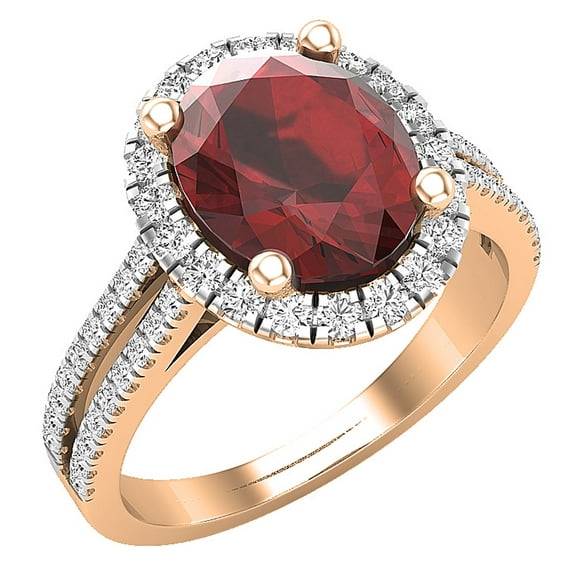 Dazzlingrock Collection 10X8mm Oval Garnet & Round White Diamond Halo Style Engagement Ring for Women (0.40 ctw, Color I-J, Clarity I1-I2) in 14K Rose Gold, Size 10