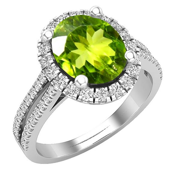 Dazzlingrock Collection 10X8mm Oval Peridot & Round White Diamond Halo Style Engagement Ring for Women (0.40 ctw, Color I-J, Clarity I1-I2) in 14K White Gold, Size 4.5
