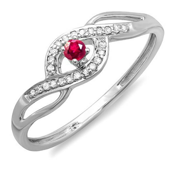Dazzlingrock Collection 10k Round Cut Ruby And White Diamond Ladies Engagement Bridal Promise Ring, White Gold, Size 8
