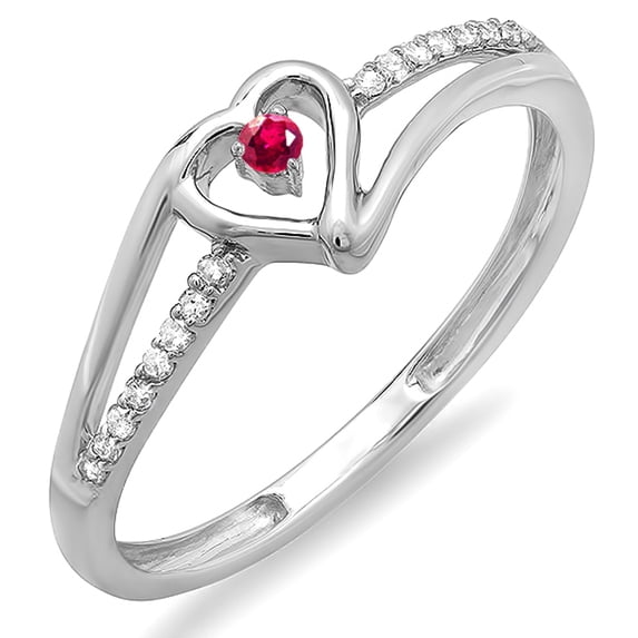 Dazzlingrock Collection 10k Ruby And White Diamond Ladies Bridal Promise Heart Split Shank Engagement Ring, White Gold, Size 9