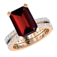 thumbnail image 1 of Dazzlingrock Collection 10x7mm Emerald Cut Garnet & 1.19 Ctw Round White Diamond Eternity Wedding Ring Set for Women in 10K Rose Gold, Size 5, 1 of 5