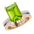 thumbnail image 1 of Dazzlingrock Collection 10x7mm Emerald Cut Peridot & 1.19 Ctw Round White Diamond Eternity Wedding Ring Set for Ladies in 18K Rose Gold, Size 5, 1 of 5