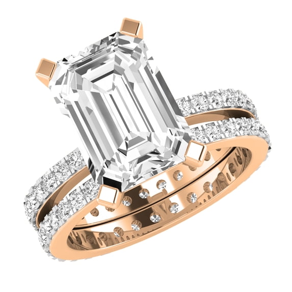 Dazzlingrock Collection 10x7mm Emerald Cut and Round Lab Grown White Diamonds Eternity Wedding Ring Set for Women (4.23 Ctw, Color: H-I, Clarity: SI2) in 18K Rose Gold, Size 5