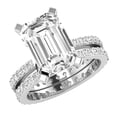 thumbnail image 1 of Dazzlingrock Collection 10x7mm Lab-Created Emerald Cut White Sapphire & 1.19 Ctw Round White Diamond Eternity Wedding Ring Set for Women in 10K White Gold, Size 5, 1 of 5