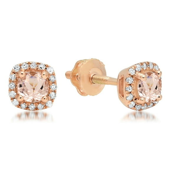 Dazzlingrock Collection 14K 3.5 MM Each Round Morganite & White Diamond Ladies Halo Style Stud Earrings, Rose Gold