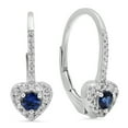 thumbnail image 1 of Dazzlingrock Collection 14K 3 MM Each Round Blue Sapphire & White Diamond Ladies Heart Shape Drop Earrings, White Gold, 1 of 1